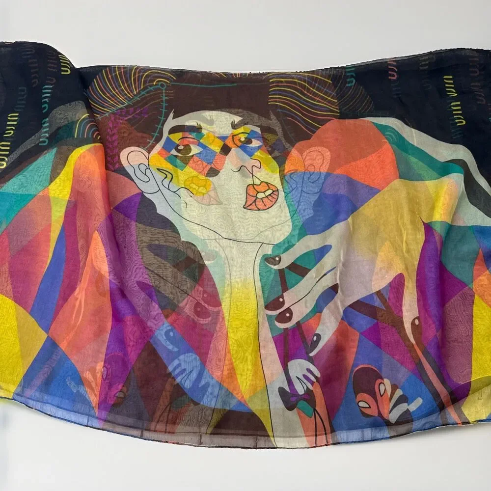 Vintage Miu Miu Scarf  Shawl Authentic Silk Rolled Edges Abstract Lady Harlequin